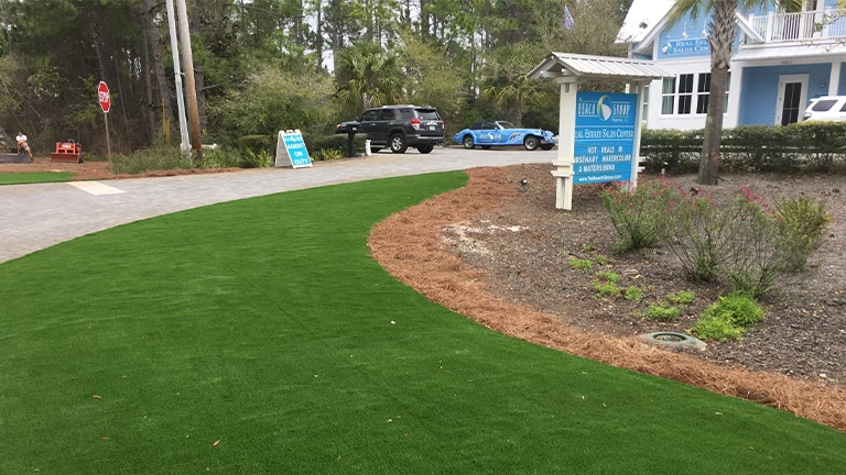 Southern Greens' artificial turf at a Memphis commercial venue, showcasing a professional and durable landscape solution.